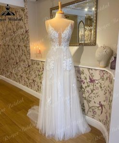 A-line Scoop Black Applique Soft Tulle Wedding Dress – ROYCEBRIDAL