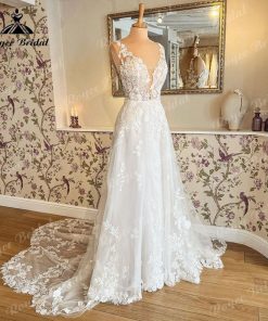 A-line Scoop Black Applique Soft Tulle Wedding Dress – ROYCEBRIDAL