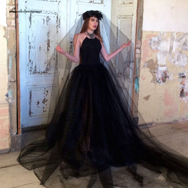 Save Big On Lakshmigown Gothic Black Wedding Dress A Line 2019 Sexy Tulle Bridal Gown Open Back 
